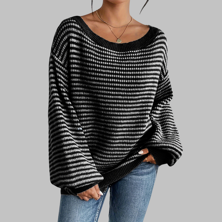 POSHIKO™ | Casual Striped Drop Shoulder Long Sleeve Sweater