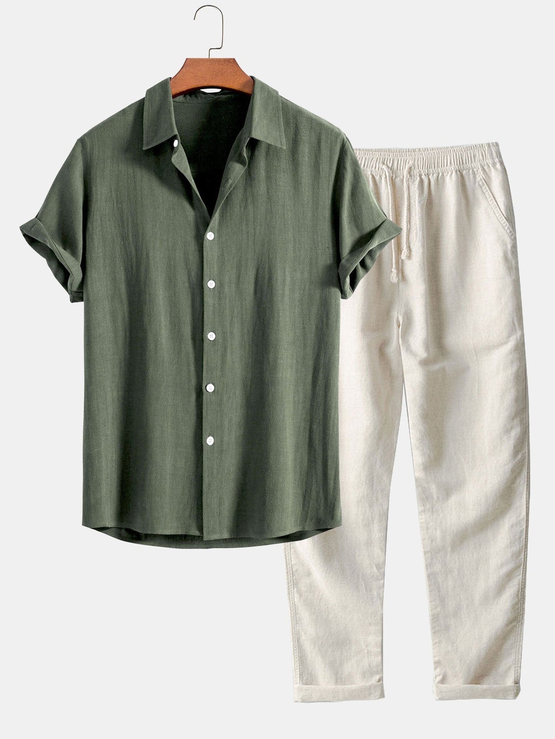 Luke | Linnen Rayon Mix Knopen Shirt & Rechte Pijpen Linnen Broek