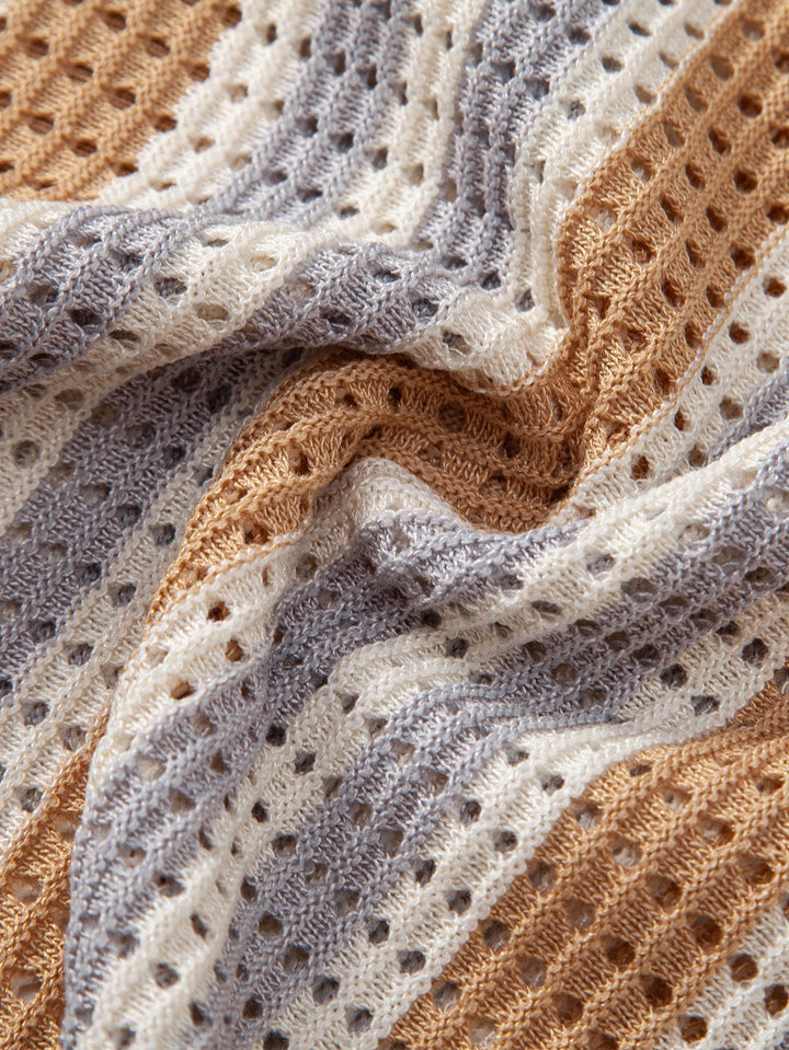 Dan | Striped Eyelet Crochet Shirt