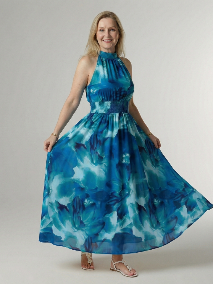 Sylin | Midi Dress with Gathered Halter Neck