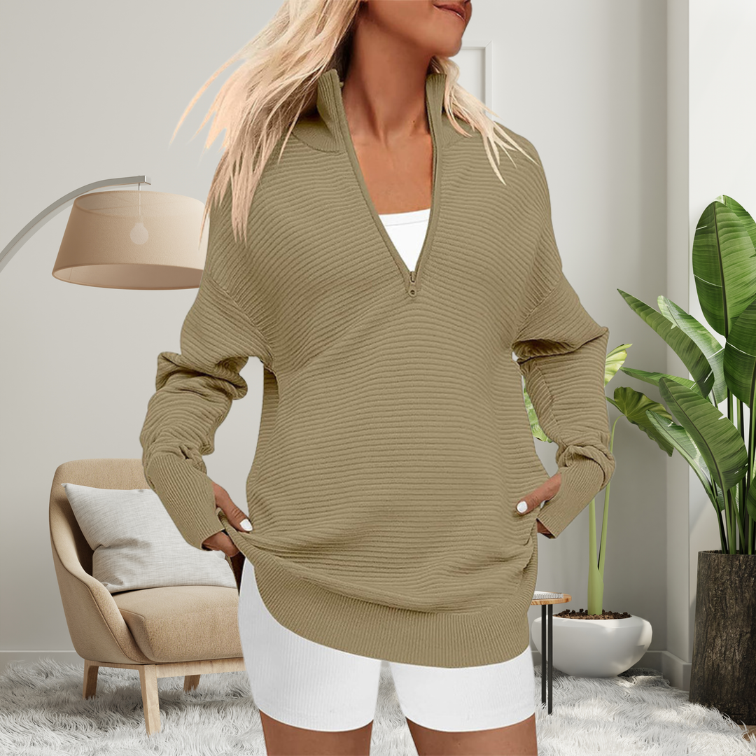 QUINN™ | Cozy Long Sleeve Quarter Zip Collared Pullover Sweater