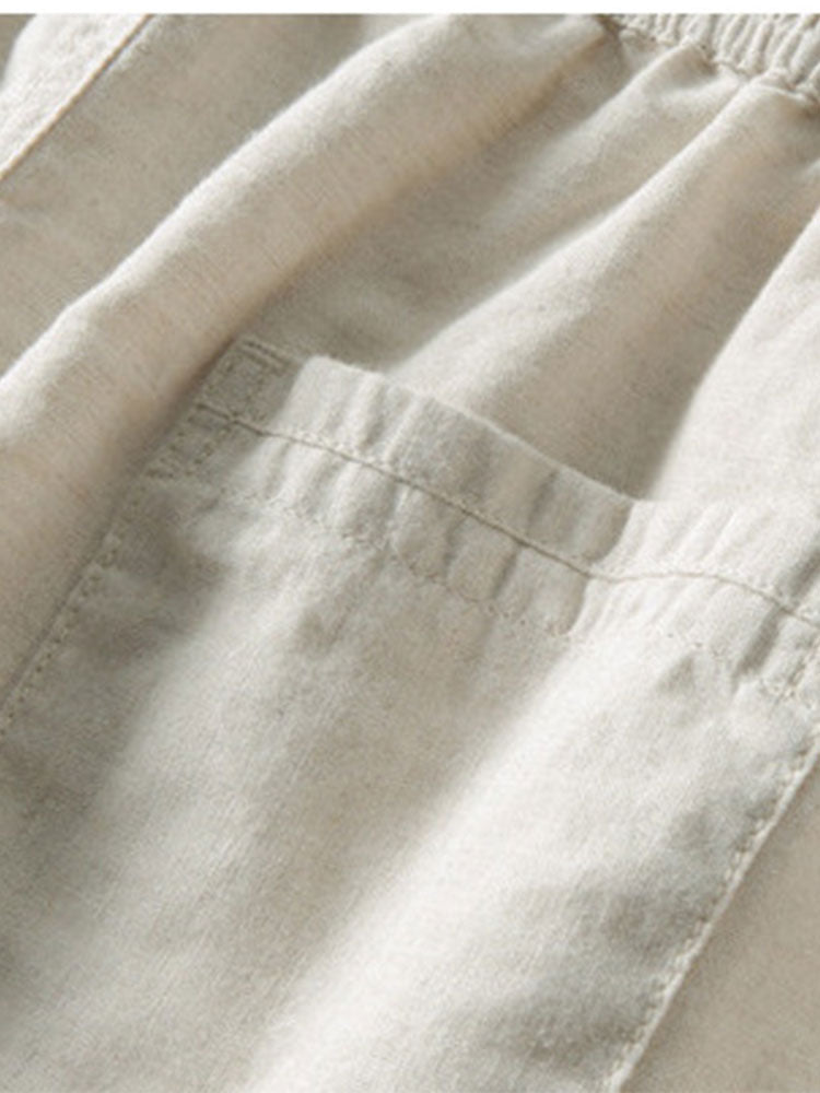 Eddie | Johnny Collar Striped Open Knit Polo & Straight Leg Linen Pants