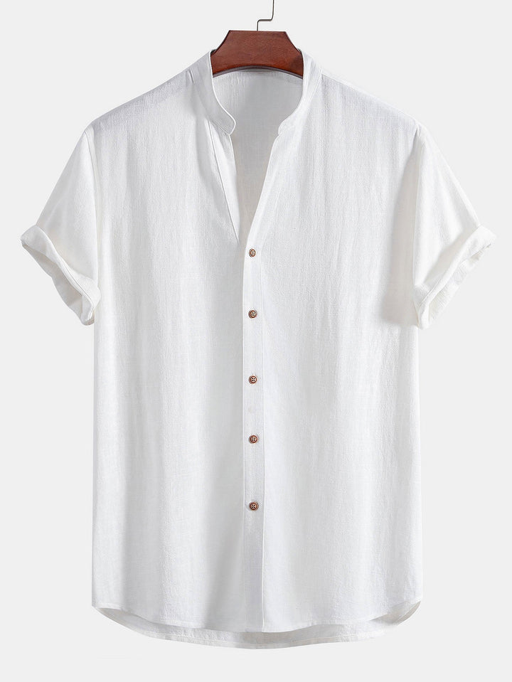 Tommy | Linen and Rayon V-Neck Short Sleeve Shirt