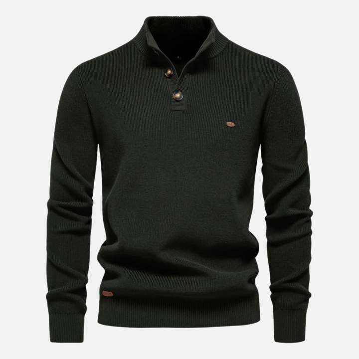 Phil | Ribbed Knit with Button Placket Turtleneck Sweater