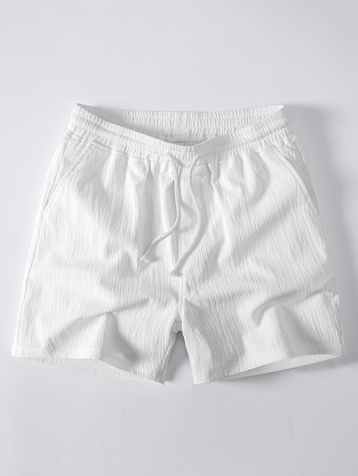 Carlos | Relax Fit Crocheted V Neck Polo & Crinkle Textured Drawstring 5" Shorts