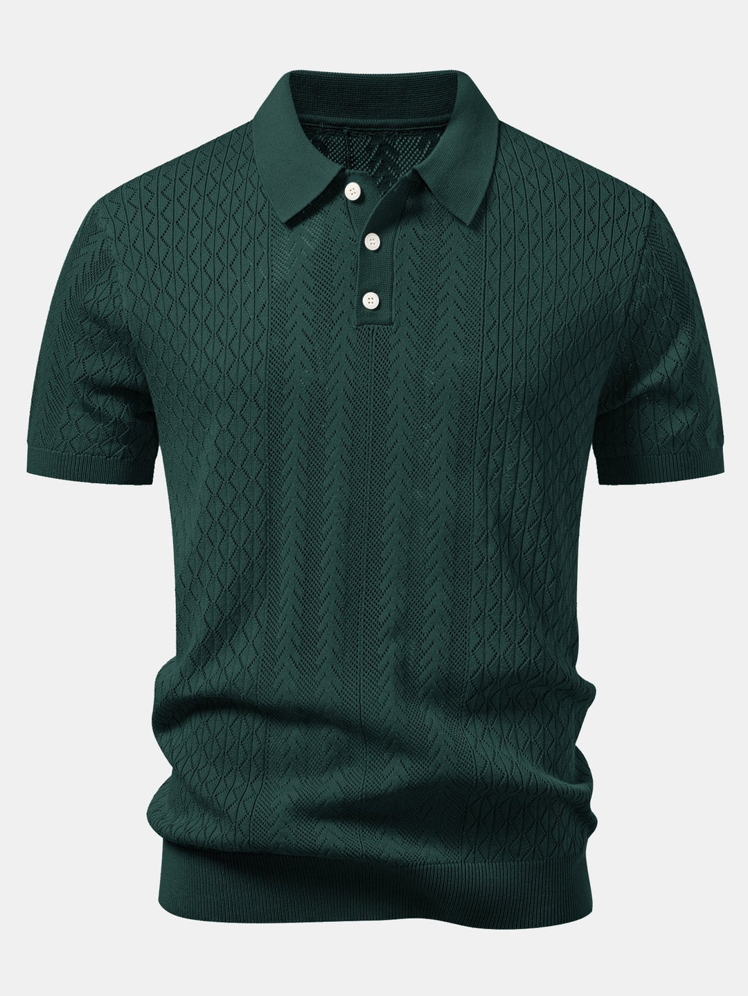 Dexter | Geometric Jacquard Open Knit Polo & Straight Leg Ribbed Pants
