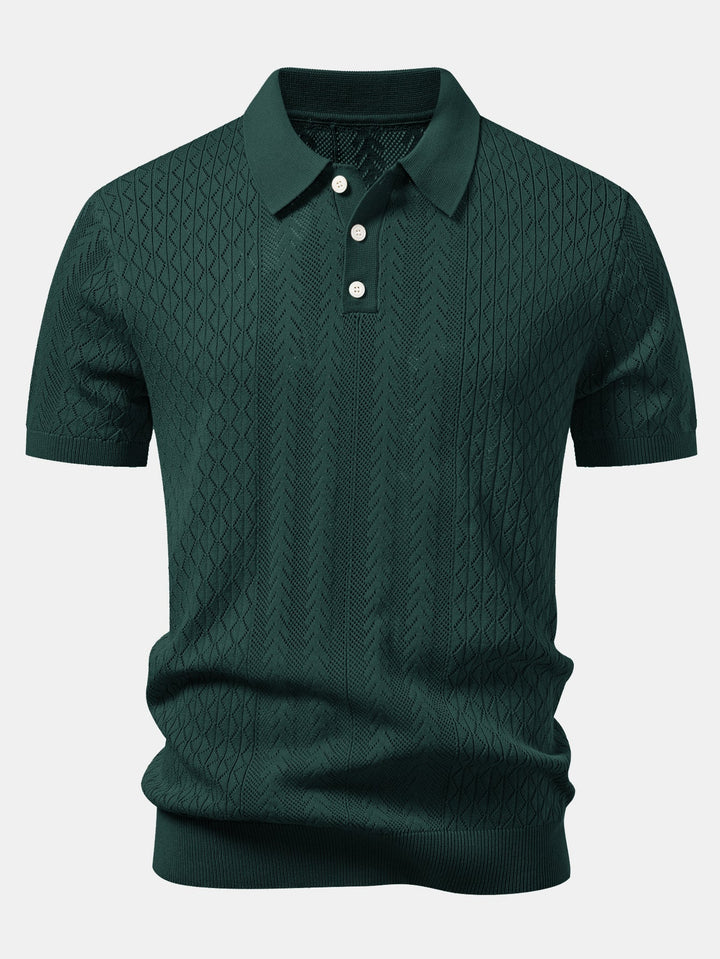 Dexter | Geometric Jacquard Open Knit Polo & Straight Leg Ribbed Pants