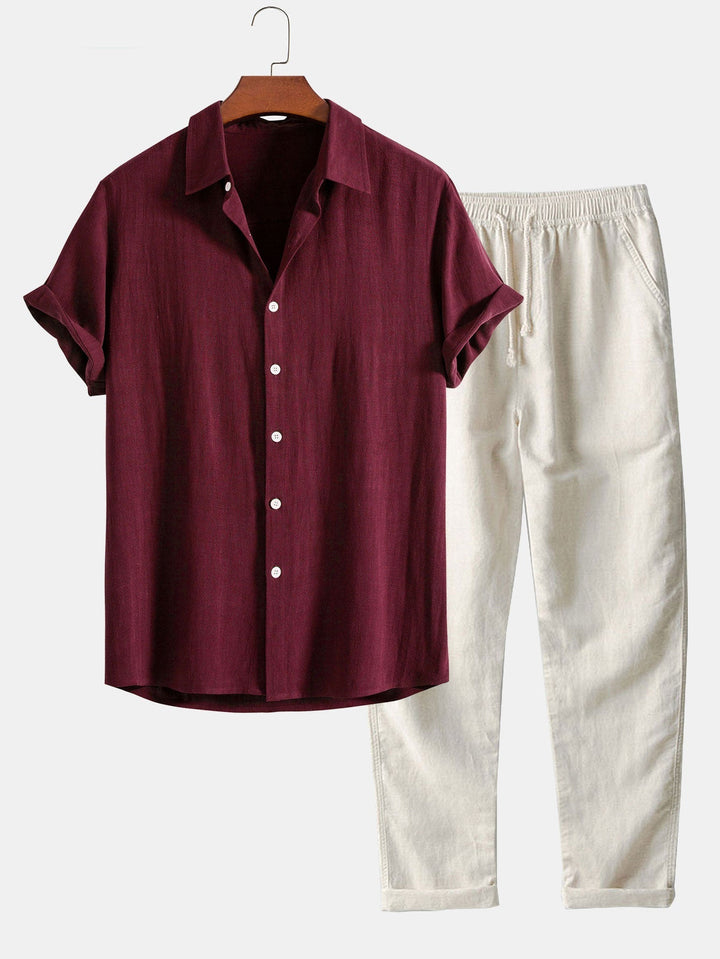 Luke | Linnen Rayon Mix Knopen Shirt & Rechte Pijpen Linnen Broek