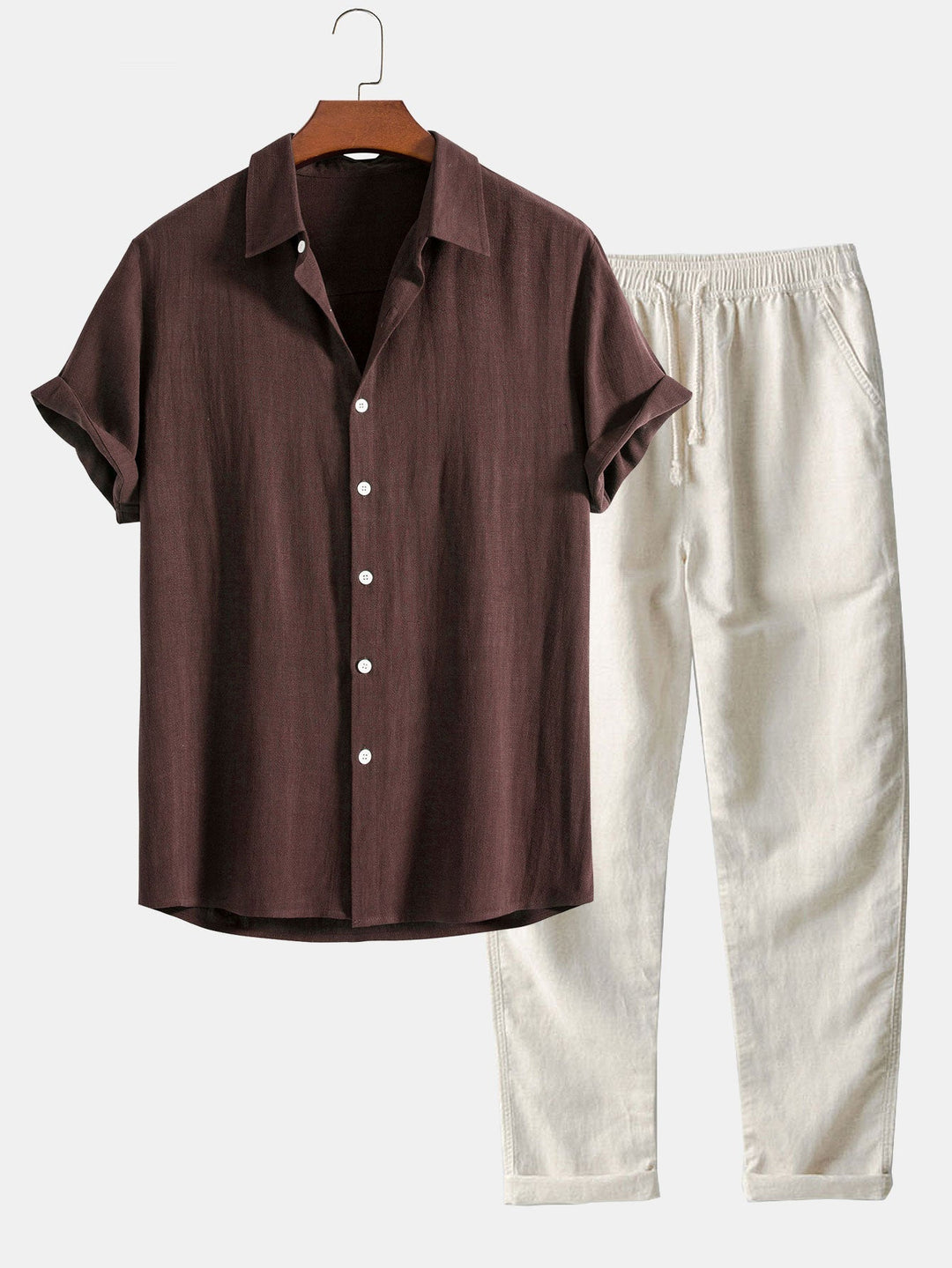 Luke | Linnen Rayon Mix Knopen Shirt & Rechte Pijpen Linnen Broek