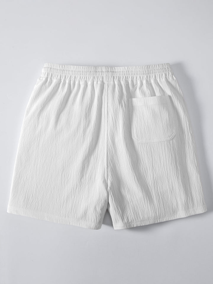 Twisted Jacquard Button Up Knit Shirt & Crinkle Textured Drawstring 5" Shorts