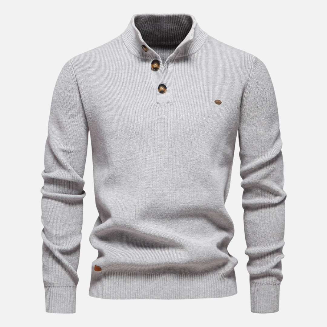 Phil | Ribbed Knit with Button Placket Turtleneck Sweater