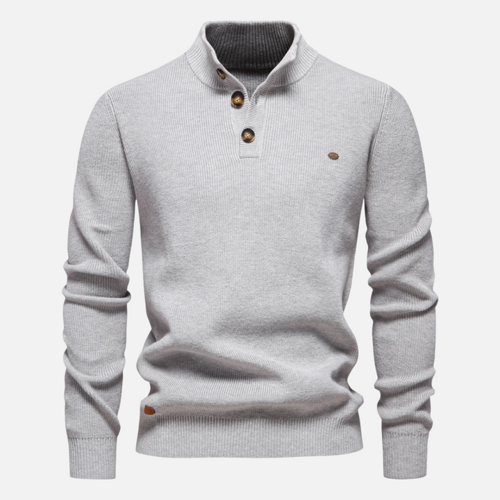 Phil | Ribbed Knit with Button Placket Turtleneck Sweater