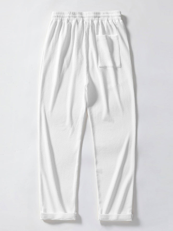 Dexter | Geometric Jacquard Open Knit Polo & Straight Leg Ribbed Pants