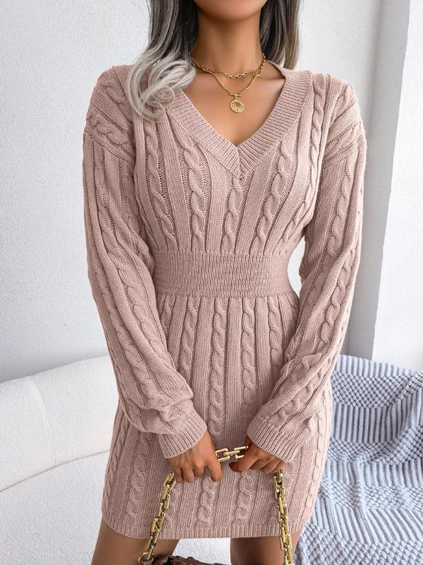 HOLLY™ | Cozy Long Sleeve V-Neck Cable Knit Sweater Dress