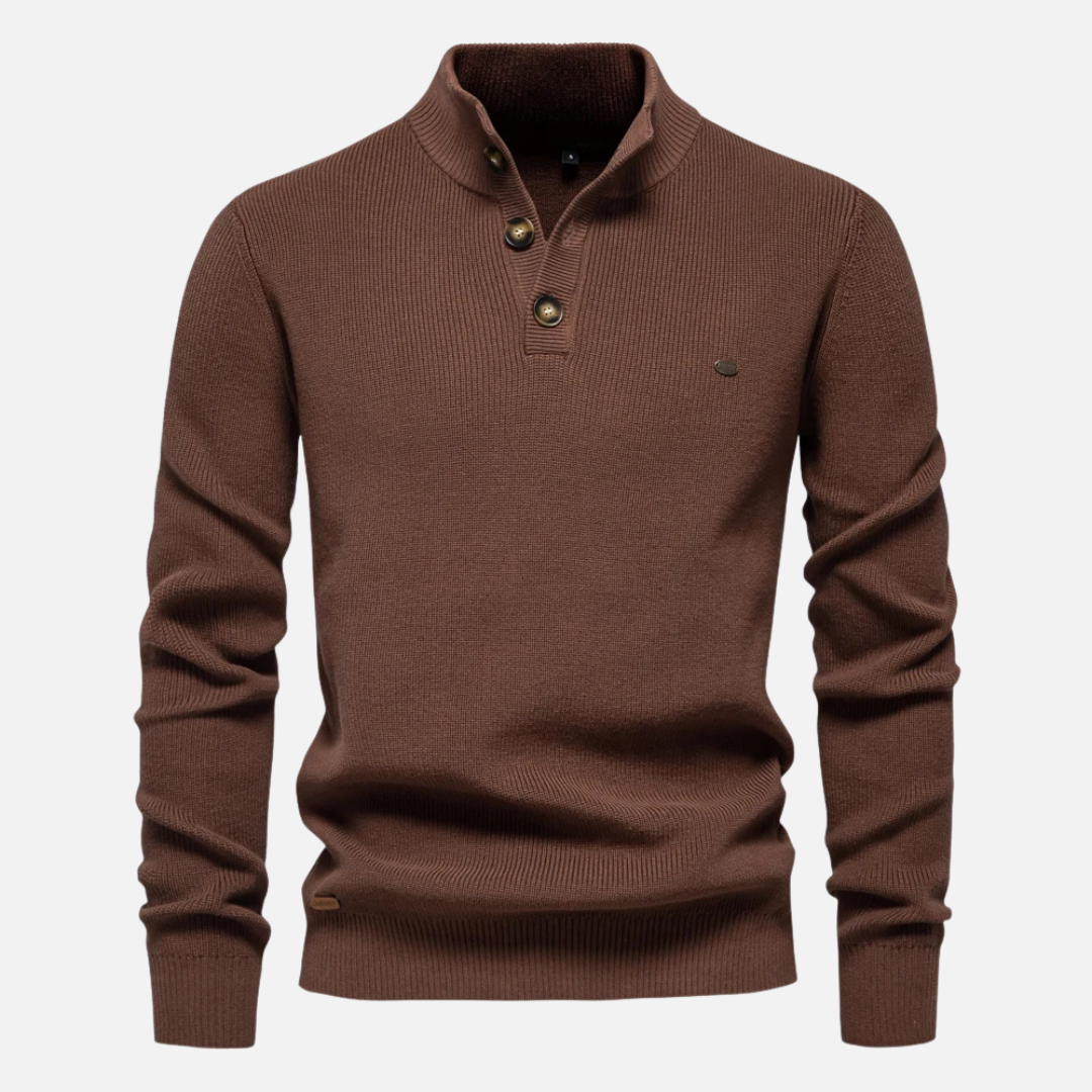 Phil | Ribbed Knit with Button Placket Turtleneck Sweater