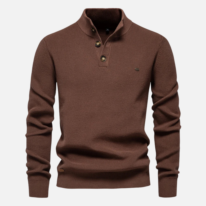 Phil | Ribbed Knit with Button Placket Turtleneck Sweater