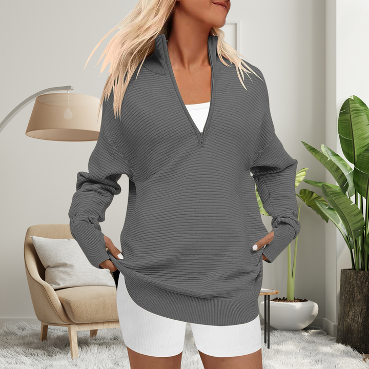 QUINN™ | Cozy Long Sleeve Quarter Zip Collared Pullover Sweater
