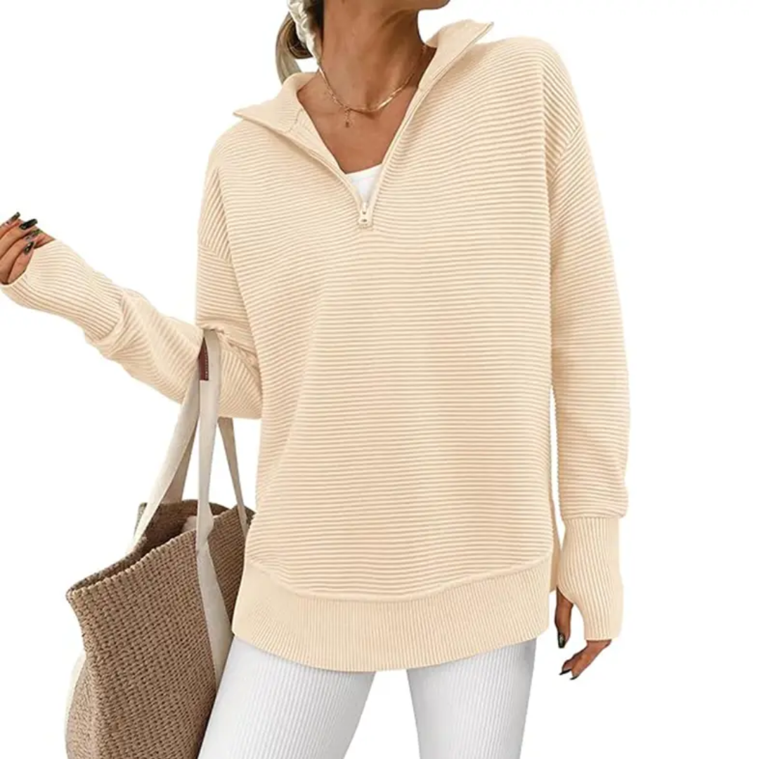 NESSA™ | Cozy Ribbed Quarter-Zip Pullover Sweater