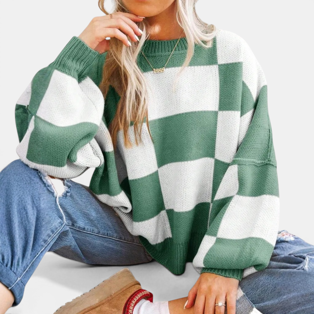 DOVIMA™ | Cozy Plaid Drop-Shoulder Knitted Sweater