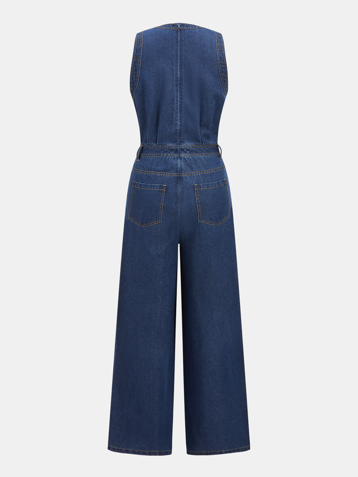 Rebecca | Sleeveless Denim Jumpsuit with V-Neck