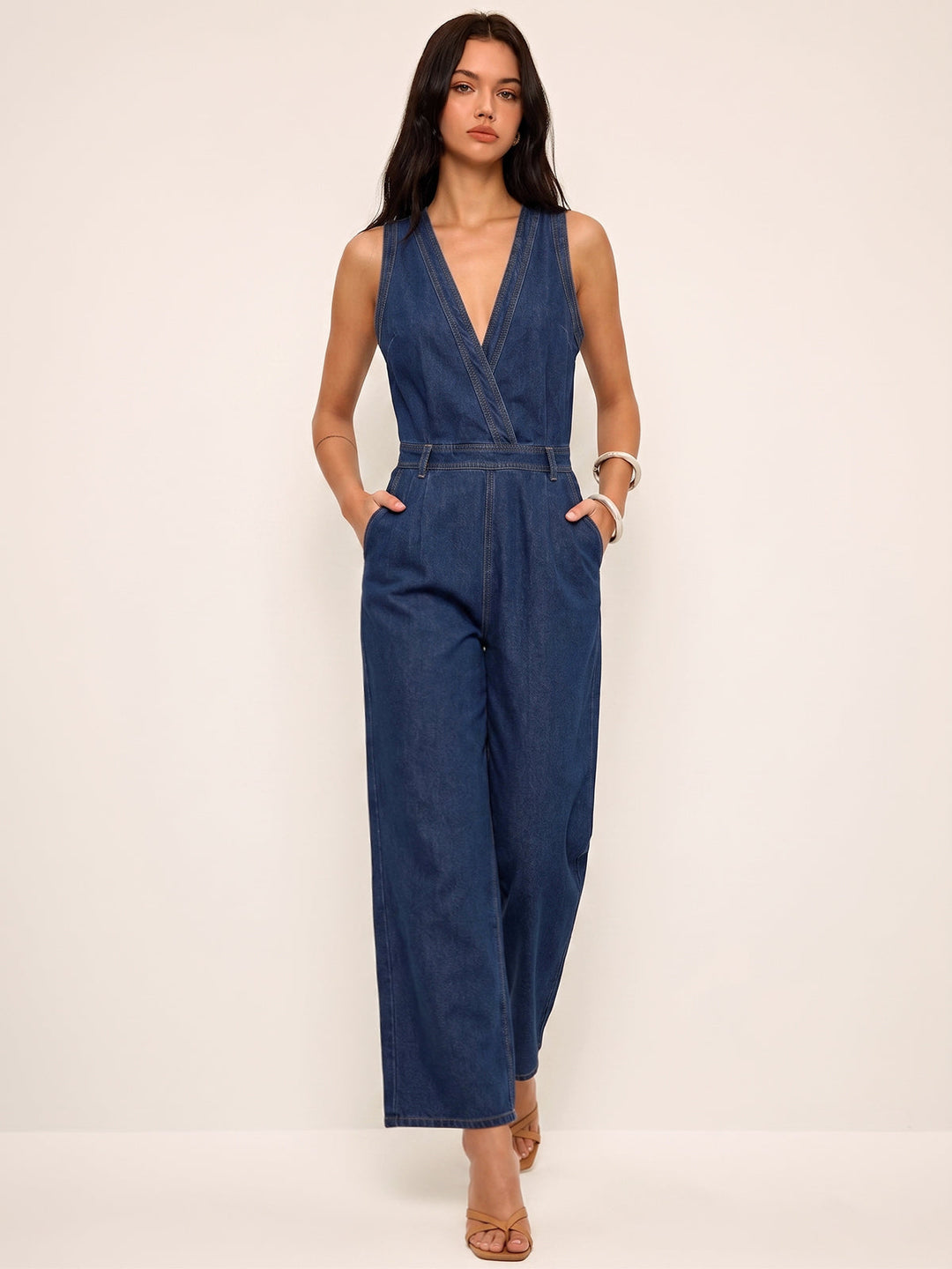 Rebecca | Sleeveless Denim Jumpsuit with V-Neck