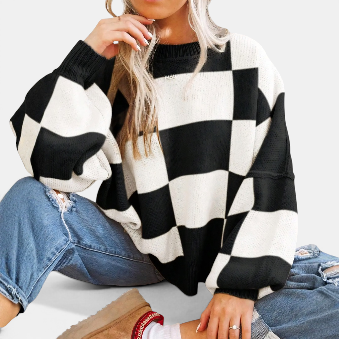 DOVIMA™ | Cozy Plaid Drop-Shoulder Knitted Sweater