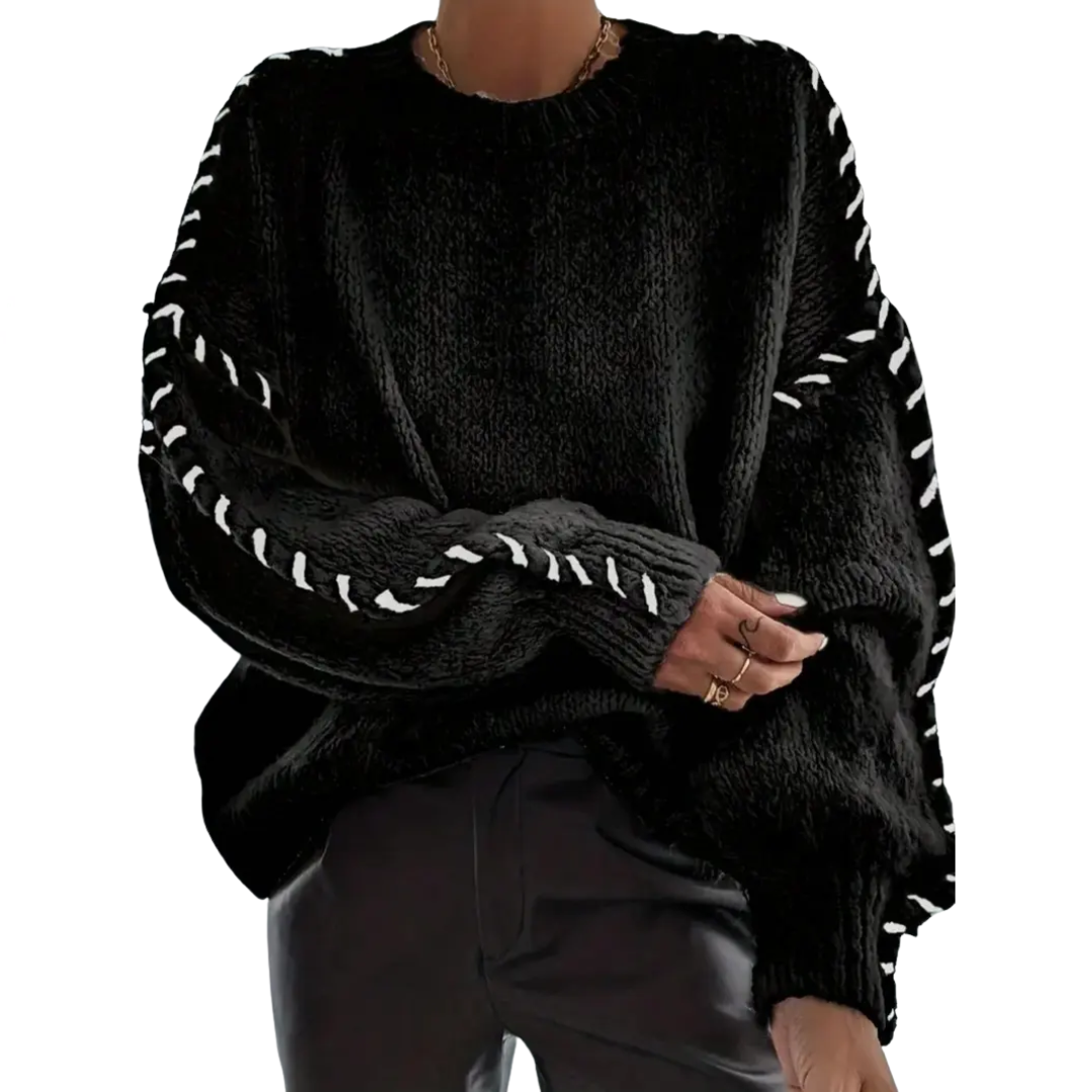 WINNIE™ | Relaxed Contrast Binding Drop Shoulder Sweater