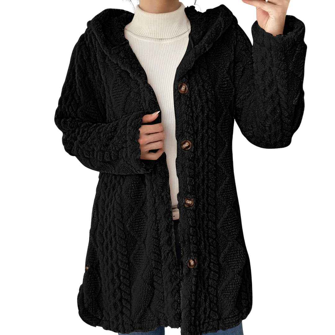 CLOVER™ | Cozy Jacquard Fuzzy Hooded Cardigan