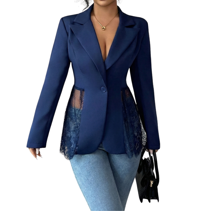 LEONIQUE™ – Lace Contrast Fitted Blazer Jacket