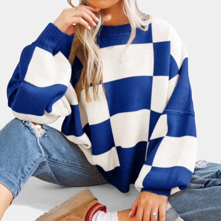 DOVIMA™ | Cozy Plaid Drop-Shoulder Knitted Sweater