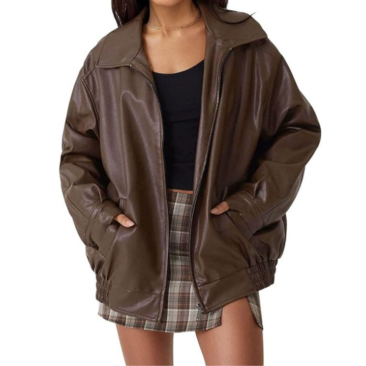 RIENNE™ – Oversized Moto Faux Leather Coat