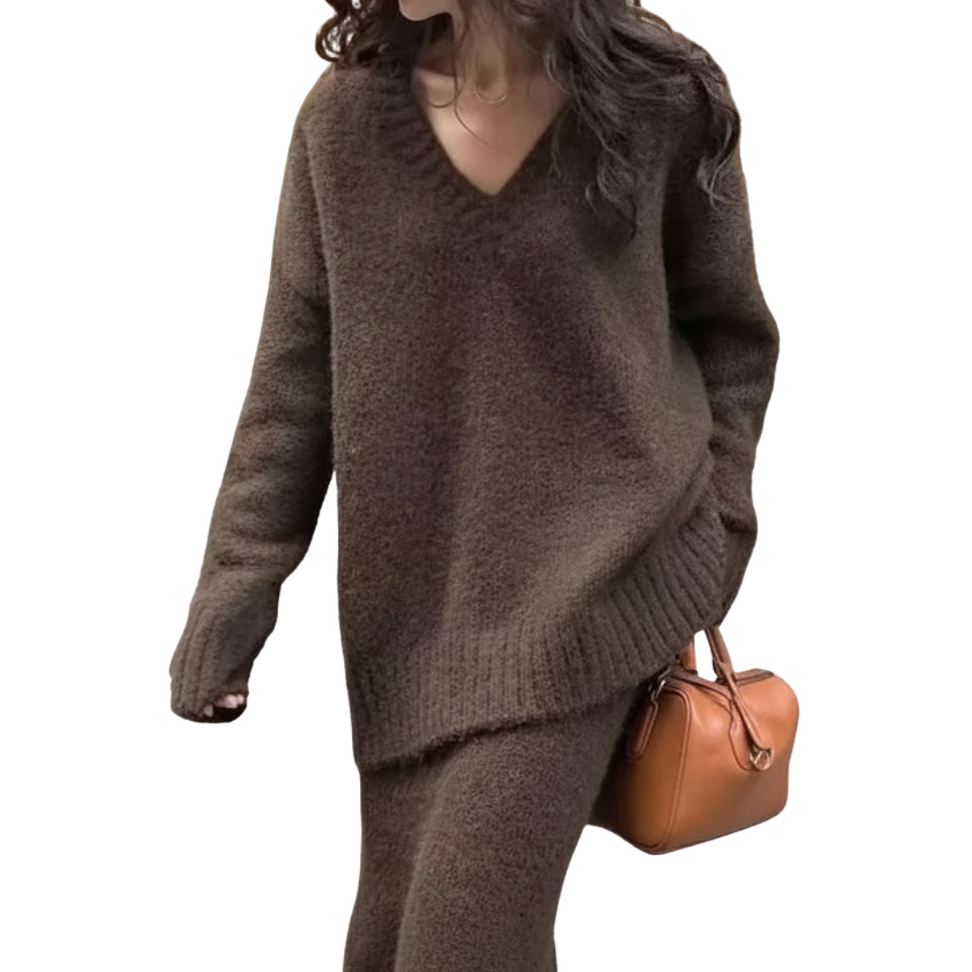 ELOWEN™ | Cozy V-Neck Knit Sweater Set