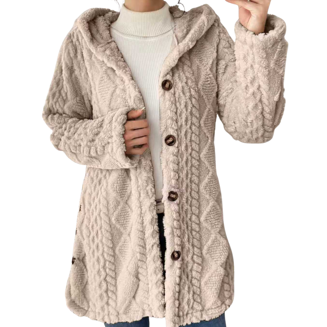CLOVER™ | Cozy Jacquard Fuzzy Hooded Cardigan