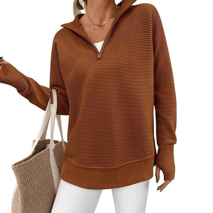 NESSA™ | Cozy Ribbed Quarter-Zip Pullover Sweater