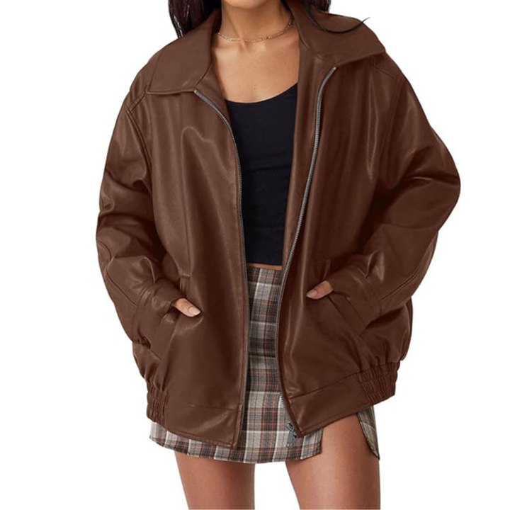 RIENNE™ – Oversized Moto Faux Leather Coat