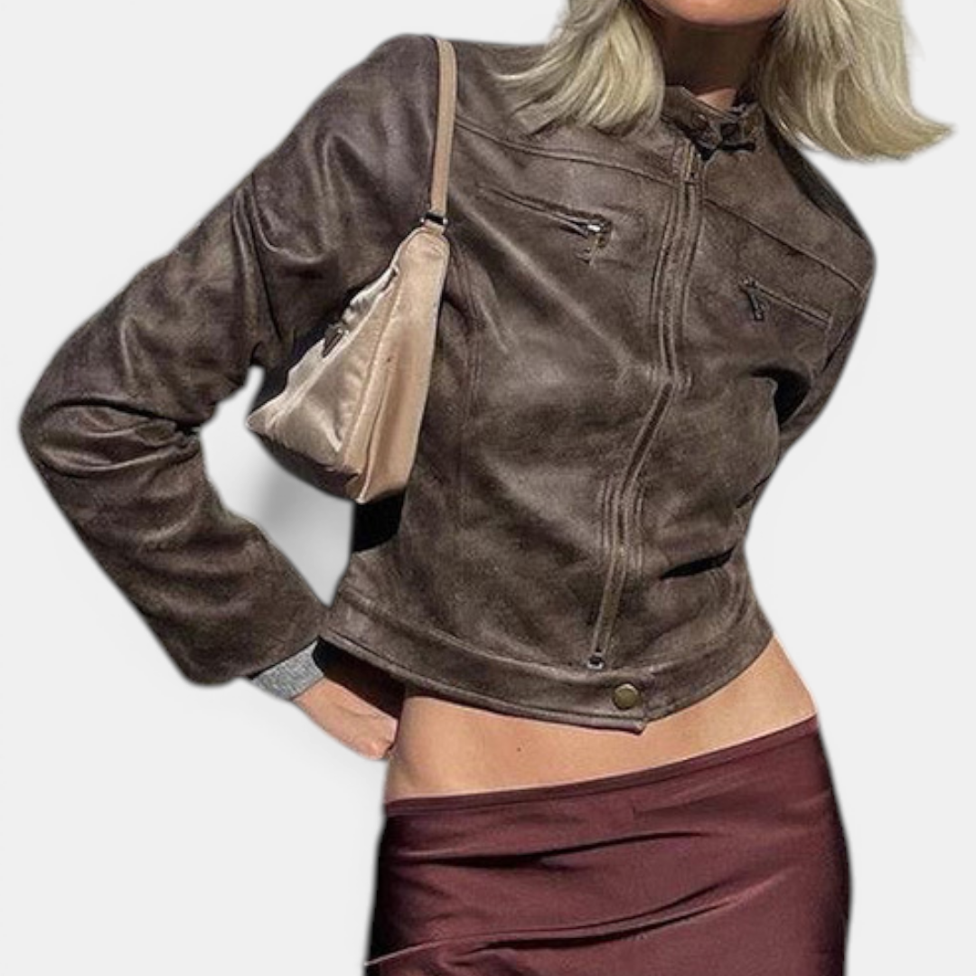 VIGDIS™ – Distressed Slim-Fit PU Jacket