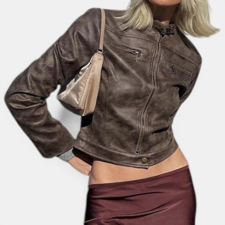 VIGDIS™ – Distressed Slim-Fit PU Jacket