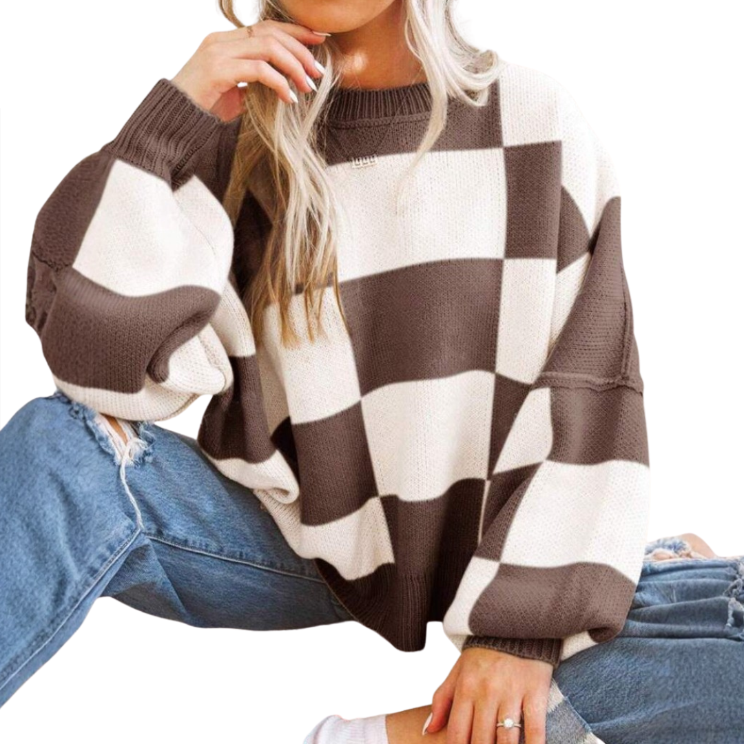 WREN™ | Cozy Plaid Drop-Shoulder Sweater