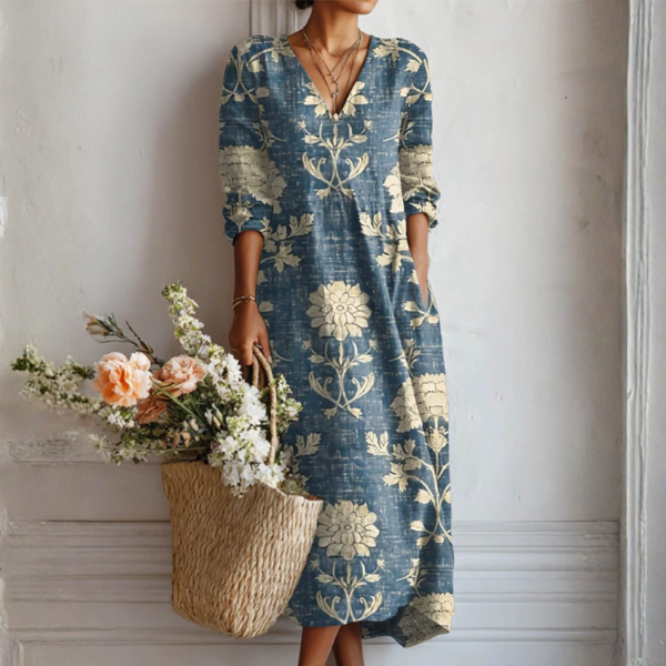 Greta | Floral Linen Midi Dress