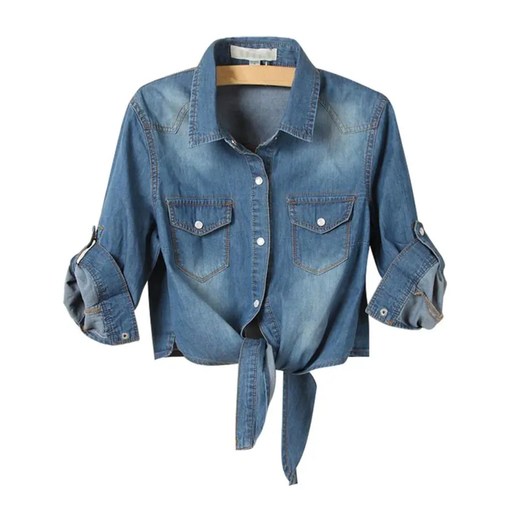 HARVEST™ | Knotted Crop Denim Cardigan