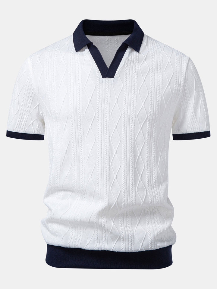 Tommy | Contrast Geometry Jacquard Knit Polo & Slim Fit Tapered Trousers