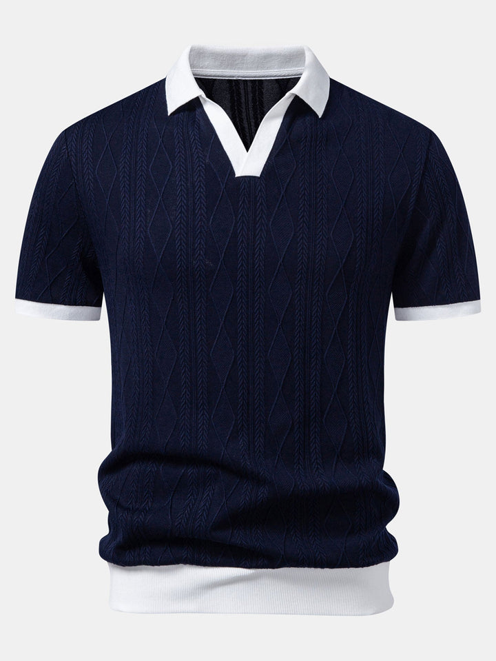 Tommy | Contrast Geometry Jacquard Knit Polo & Slim Fit Tapered Trousers