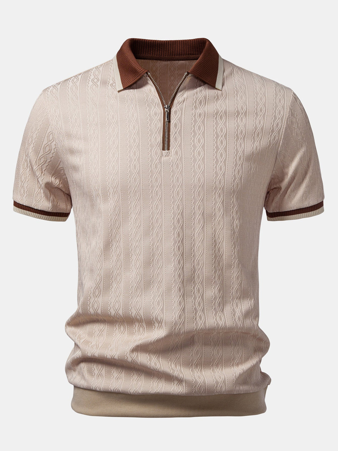 Max | Contrast Trim Textured Zipper Knit Polo & Slim Fit Tapered Trousers