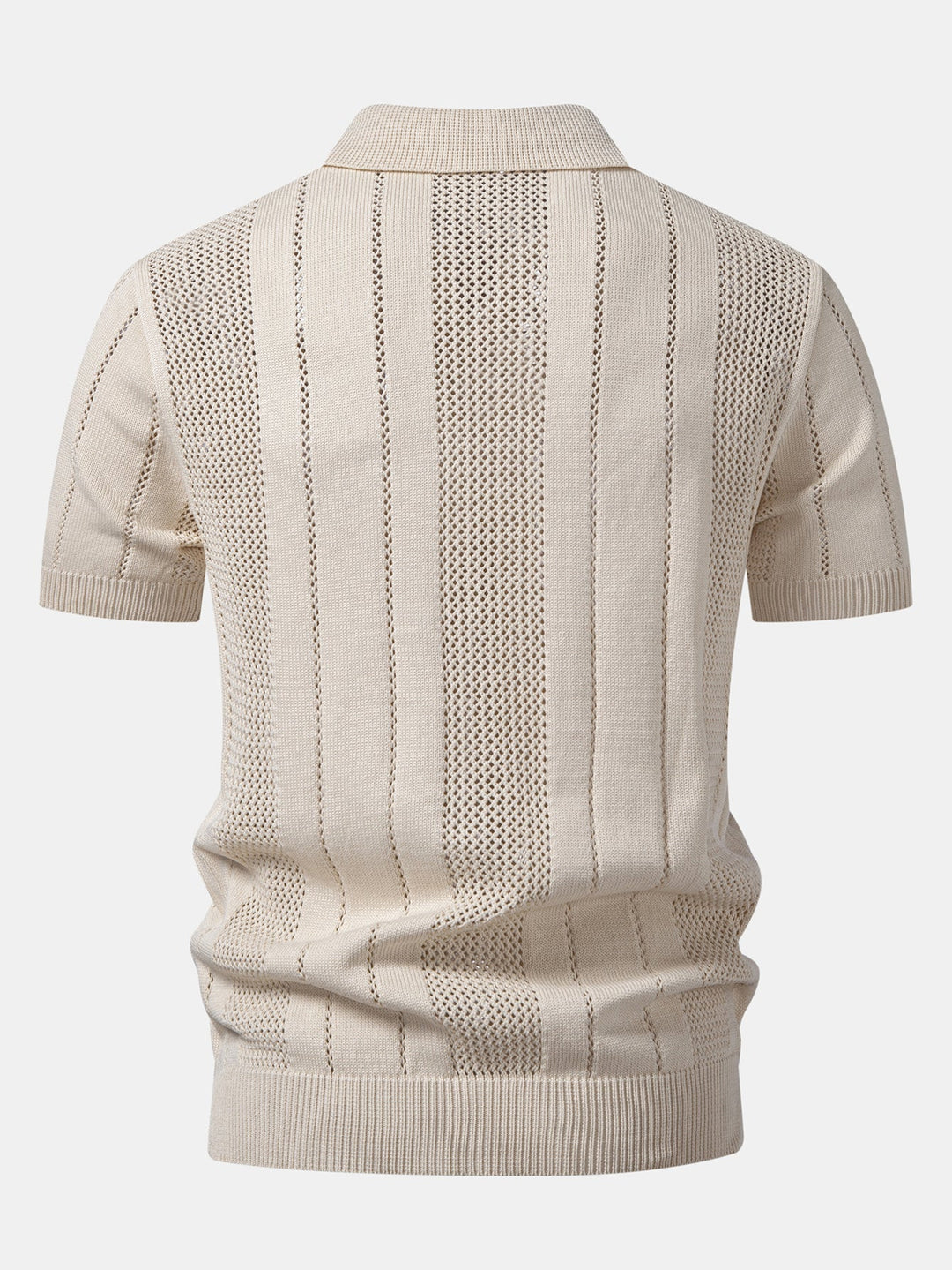 Eddie | Johnny Collar Striped Open Knit Polo & Straight Leg Linen Pants