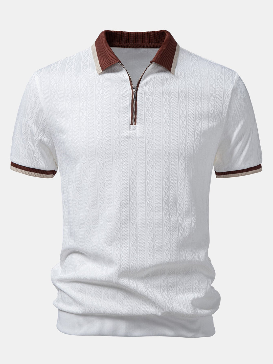 Brian | Contrast Trim Textured Zipper Knit Polo & Elastic Waist Straight Leg Trousers