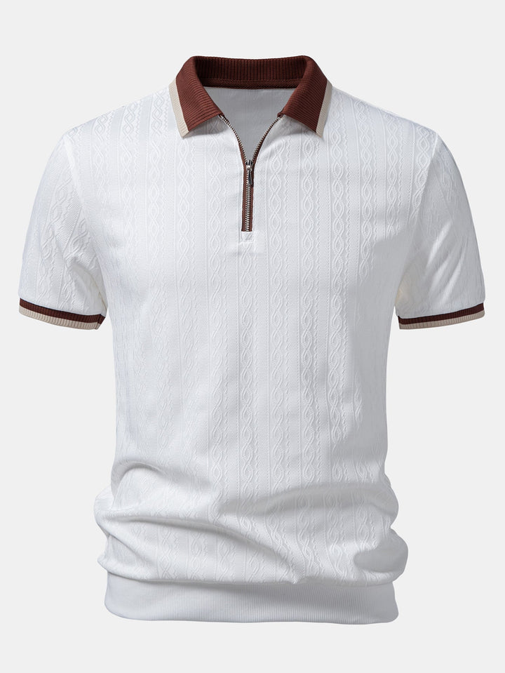 Max | Contrast Trim Textured Zipper Knit Polo & Slim Fit Tapered Trousers
