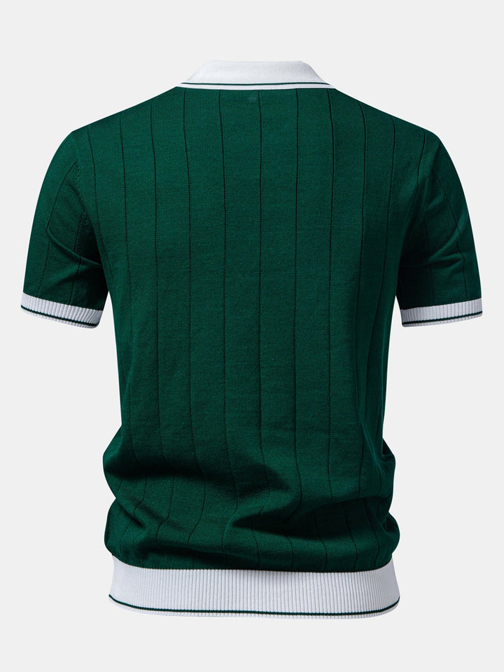 Luke | Contrast Trim Ribbed Johnny Collar Knit Polo & Slim Fit Tapered Trousers
