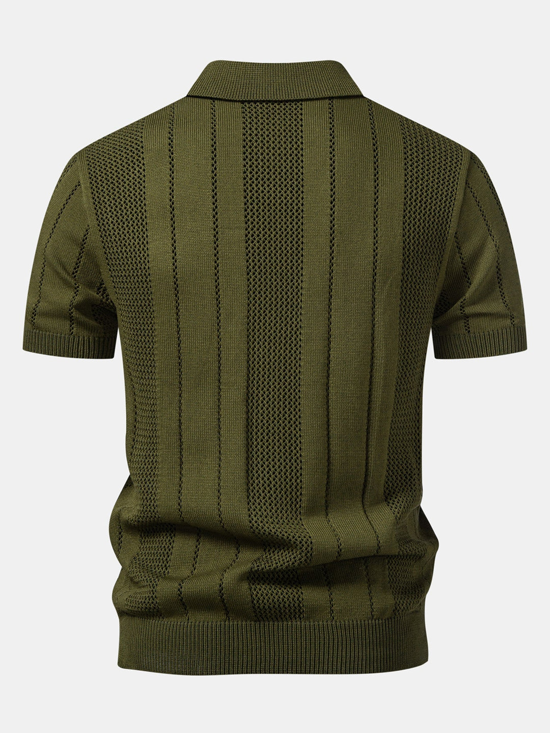 Eddie | Johnny Collar Striped Open Knit Polo & Straight Leg Linen Pants