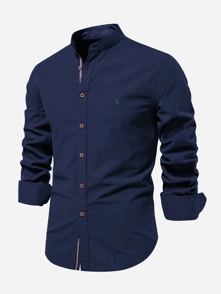 Rob | High-neck linen effect long-sleeve shirt