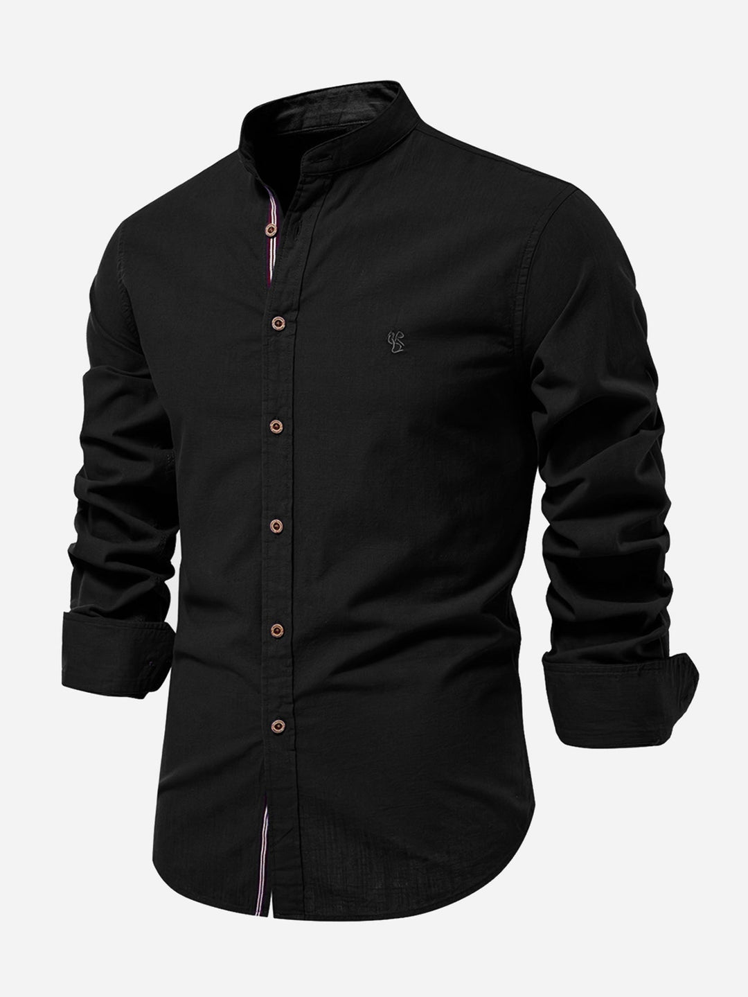 Rob | High-neck linen effect long-sleeve shirt
